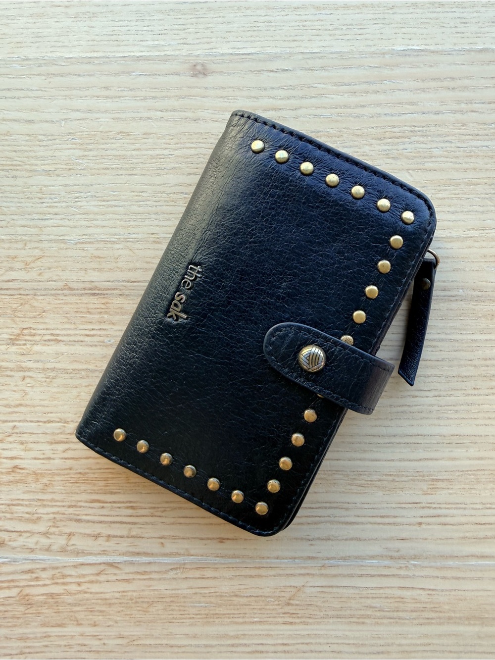 The Sak Black Leather Studded Snap Wallet
